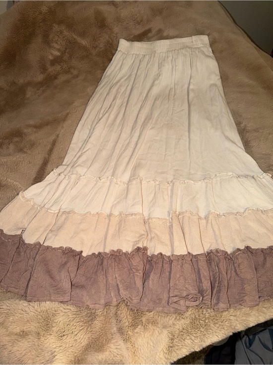 Miss Sparkling Dresses & Skirts - Tiered Ruffle Maxi Skirt in Cream with Taupe Trim